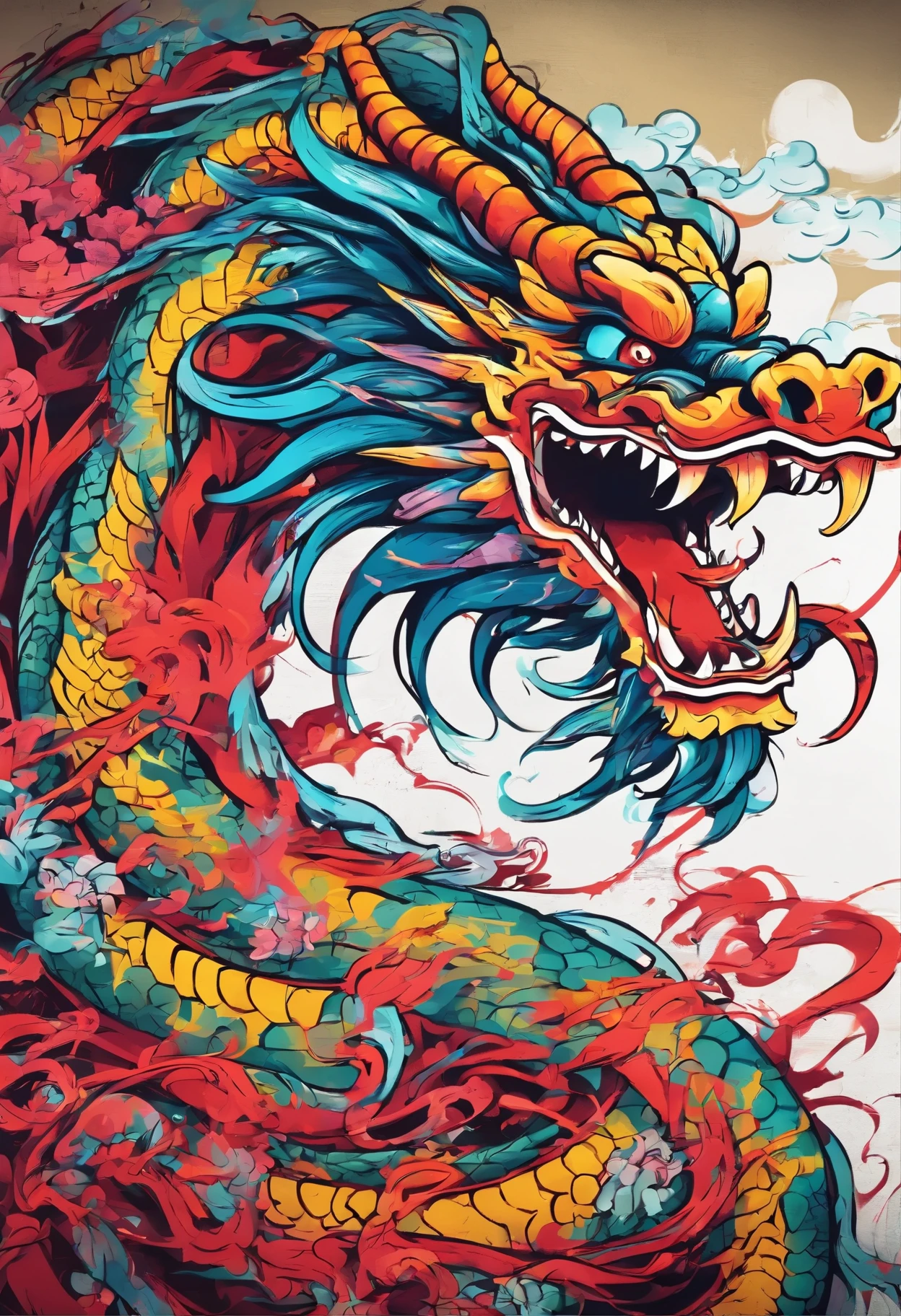 Graffiti, Chinese dragon, complete picture, High resolution, high contrast