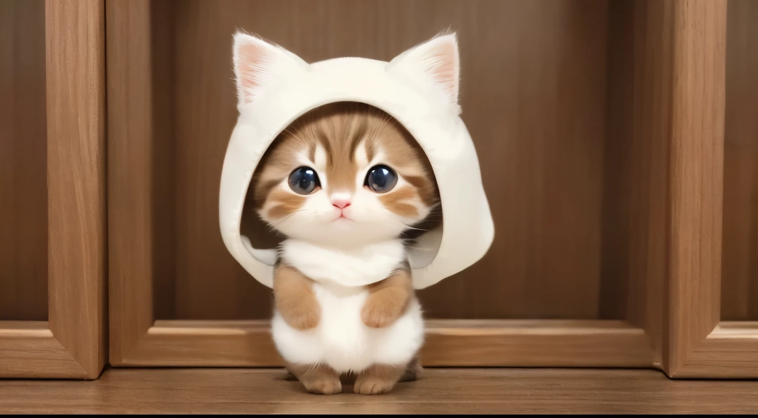 (very delicate and beautiful)Brown and white kittens、Standing picture、anime、solo、No background、1animal、