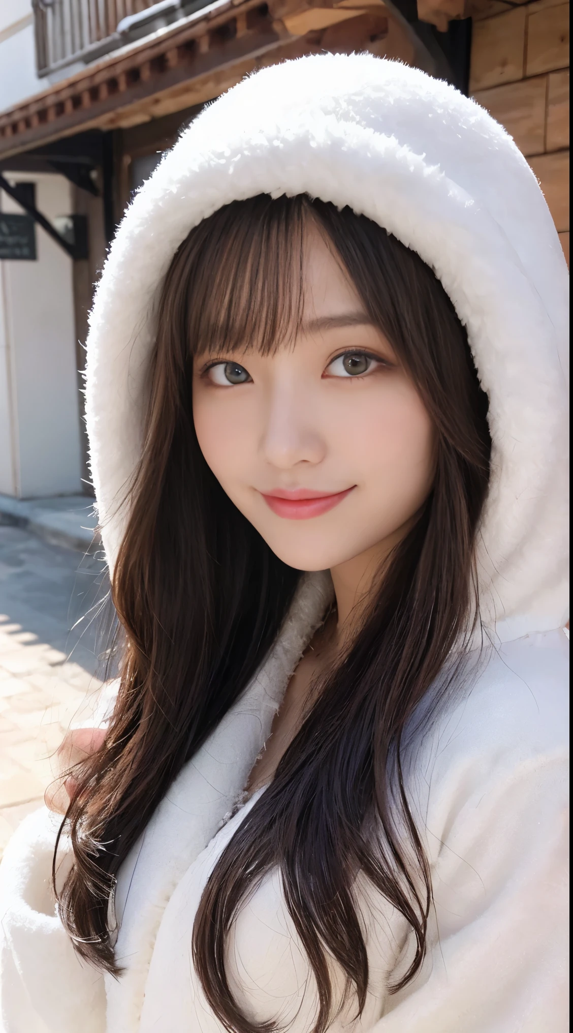 masutepiece, Best Quality, Illustration, Ultra-detailed, finely detail, hight resolution, 8K Wallpaper, Perfect dynamic composition, Beautiful detailed eyes, white fluffy winter clothes,Medium Hair,,Natural Color Lip, Bold sexy poses,Smile,mansion(a room,Bet)、20 years girl、Cute、Sexy shot looking at camera,perfect and beautiful face and fingers,Take close-up photos of your face,Take only the face