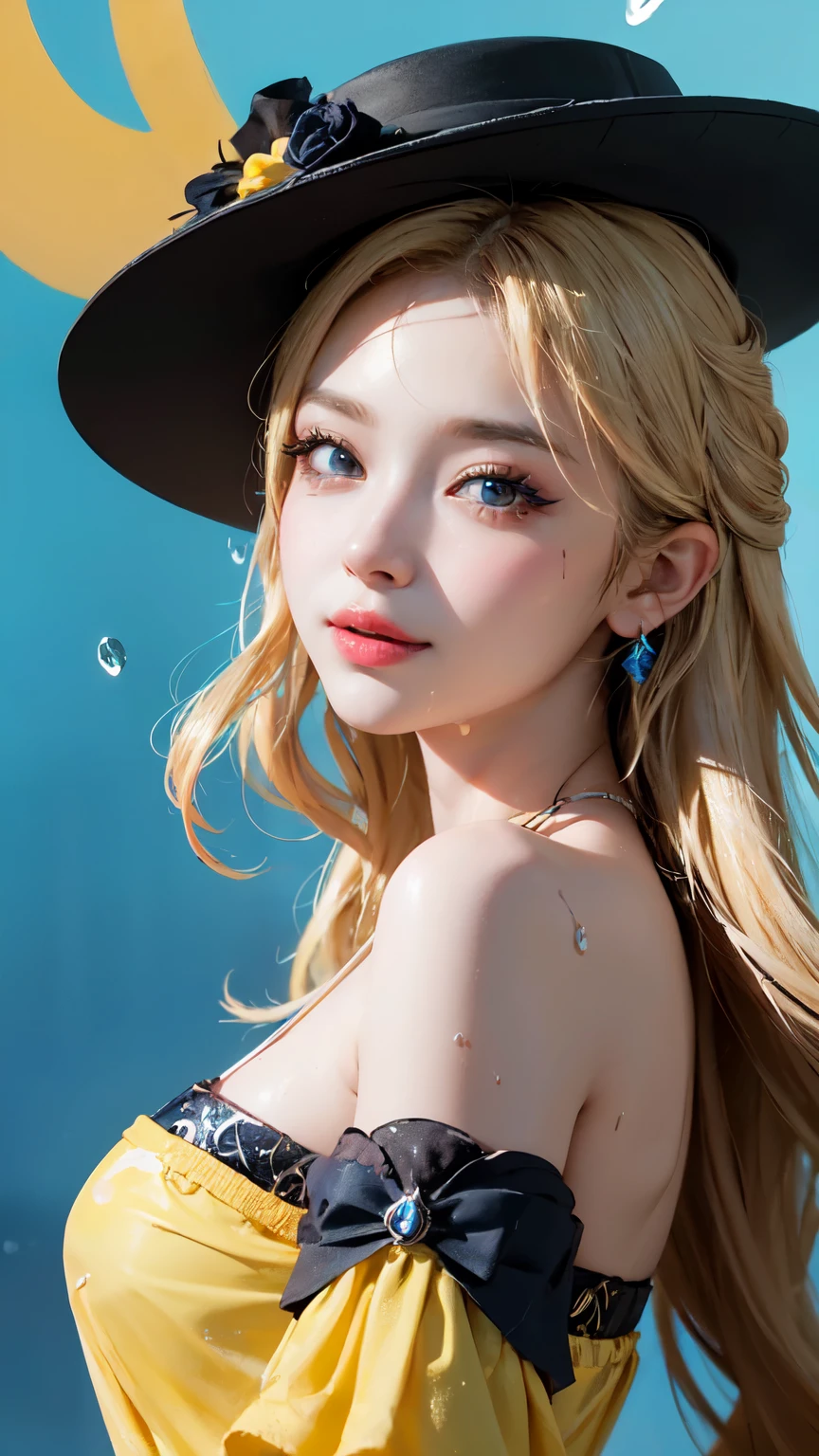 （Colorful Fashion T-Shirts：1.9），（blond：1.8），（Rainbow all colors：1.8），（（（（（Vertical painting：1.6））），（：1.6），front，comics，illustration，，big eyes，crystal clear，（金色Gradientlong hair，extra long hair：1.7），Colorful hats，Exquisite makeup，Big breasts，Smiling all over，（Little fresh：1.5），（Tube top：1.6），long eyelashes，Colorful off-shoulder T-shirt，looking at the audience，水汪汪的big eyes，（blond hair：1.6），色彩splash，（solo：1.8），色彩splash，Color explosion，厚重的Paintworkwind格，Messy lines，（（Shiny）） ，（Colorful），（Colorful），（Colorful），Colorful，厚重的Paintworkwind格，（splash）（颜色splash），vertical，Upper body，Paintworksplash，acrylic paint，Gradient，Paintwork，Highest image quality，highest quality，masterpiece，solo，depth of field，face painting，colorful clothes，（grace：1.2），gorgeous，long hair，wind，（grace：1.3），（petal：1.4），（（（masterpiece））），（（（））），（（Super detailed）），（illustration），（dynamic angle） ,((float)),(Paintwork),((disheveled hair)),(solo),(1girl),(((Detailed Anima face))),(((Beautiful detailed face)),neckwear,bare shoulders,blonde,((blonde)),((blonde)),Beautiful and delicate eyes,(blue eyes),(((blue eyes))),(((Colorful background))),(((high saturation) )),(((被彩色splash包围))),(((Colorful background))),(((high saturation))),(((被彩色splash包围))),(((Colorful background))),(((high saturation))),(((被彩色splash包围))),