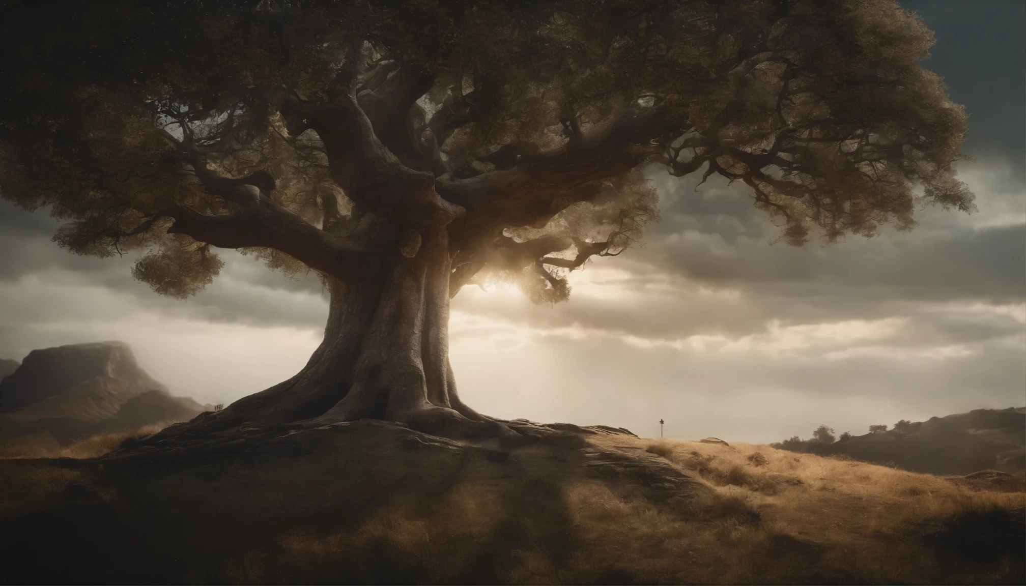 Draw inspiring illustration in Stoicism an ancient tree