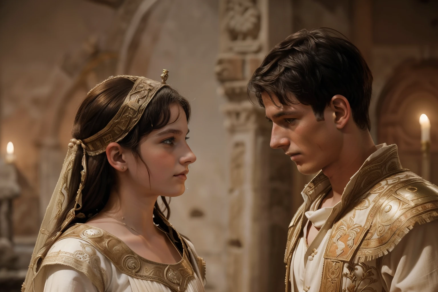 Rome, 77 BC. A young ((((-yeld)) ius Caesar)), getting married to ((13-year-o Coia)),dding in ancient rome, romantic, love. ((((roman clothings from the 1st century BC))))