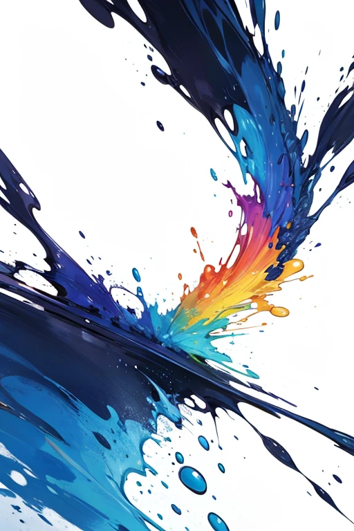 Colorful ink splashes on a pure white canvas