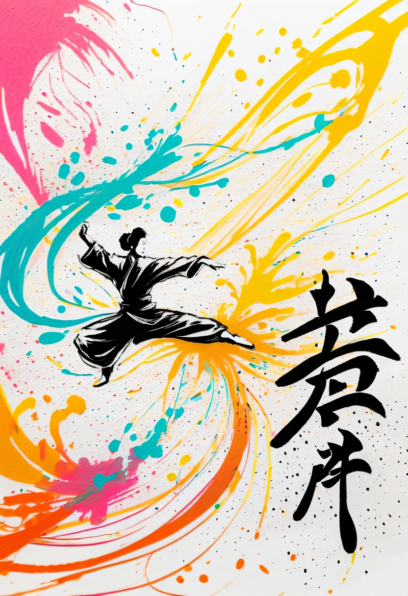 scribble art,ink splatter,Wild,splash ink painting,Abstraction,rich and colorful,Vague dreams,Dynamic energy,publish creation,visual impact,modern aesthetic,Elegant and simple,Contemporary interpretation,be bold,Chinese Kung Fu