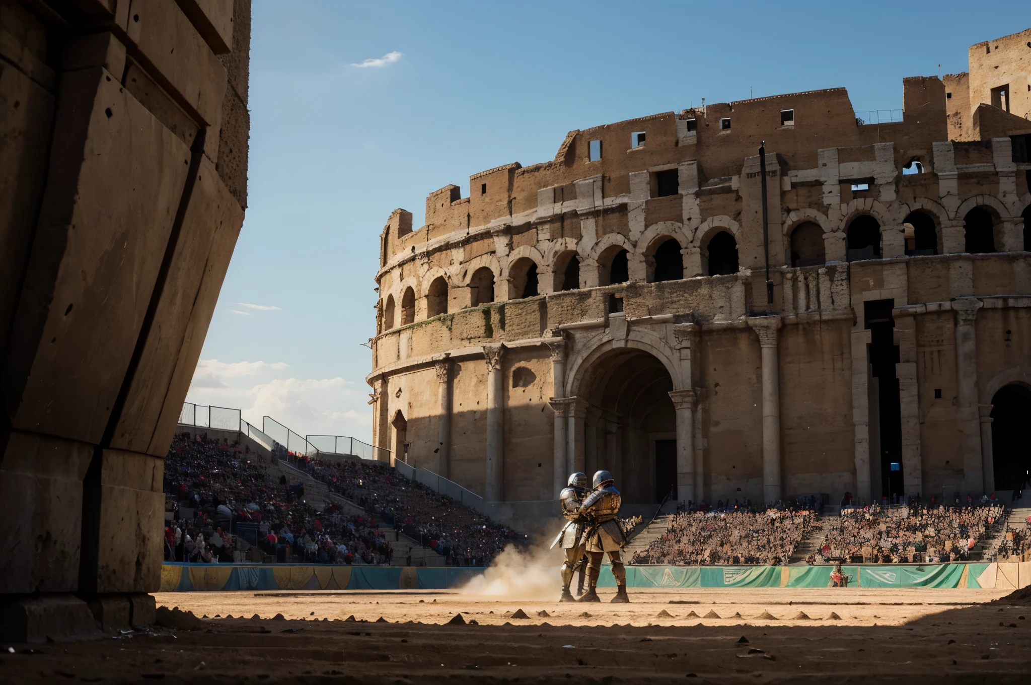there are two knights in armor fighting in front of a building, in an arena, in a gladiators arena landscape, in a coliseum, in the middle of an arena, angelarium, marc simonetti and jeffrey smith, standing in an arena, marc simonetti and sakimicha, knights in battle, sylvain sarrailh and igor morski,change text to "Whoever betrays, dies"
