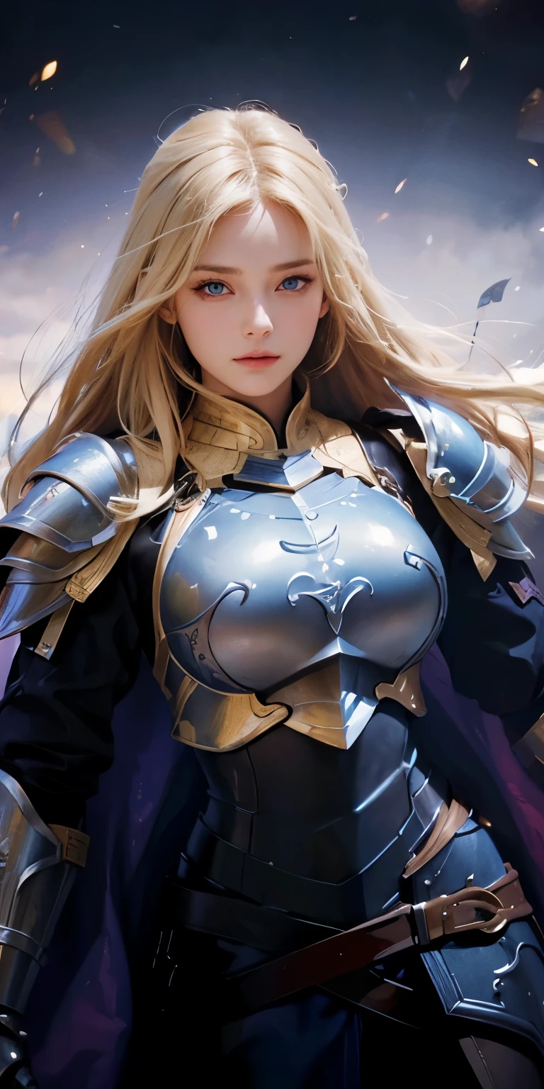 1girl,big breast, blonde hair, blue eyes,high quality, ultra detailed, masterpiece, realistic, armor