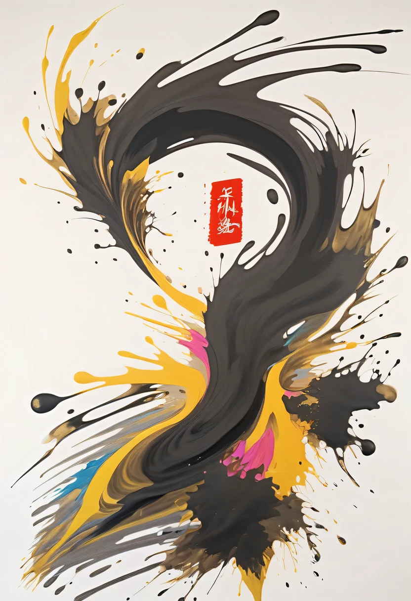 scribble art,ink splatter,Wild,splash ink painting,Abstraction,rich and colorful,Vague dreams,Dynamic energy,publish creation,visual impact,modern aesthetic,Elegant and simple,Contemporary interpretation,be bold,black background,Chinese Kung Fu