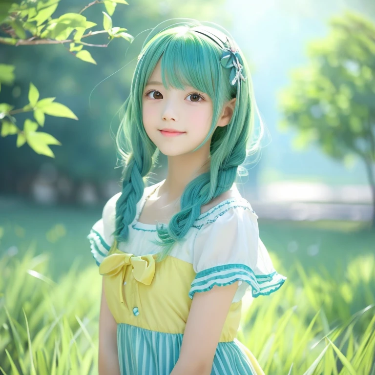 anime illustration、Young and cute、shortcut、like、light blue,黄green,green,yellow、Gentle atmosphere