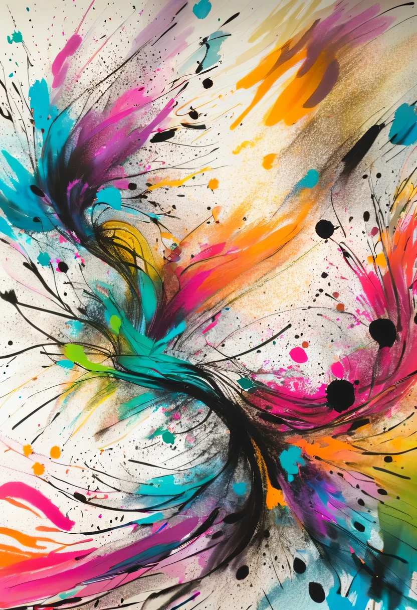 scribble art，ink splatter，Wild，splash ink painting，Abstraction，rich and colorful，Vague dreams，Dynamic energy,publish creation，visual impact,modern aesthetic,Elegant and simple,Contemporary interpretation,be bold,