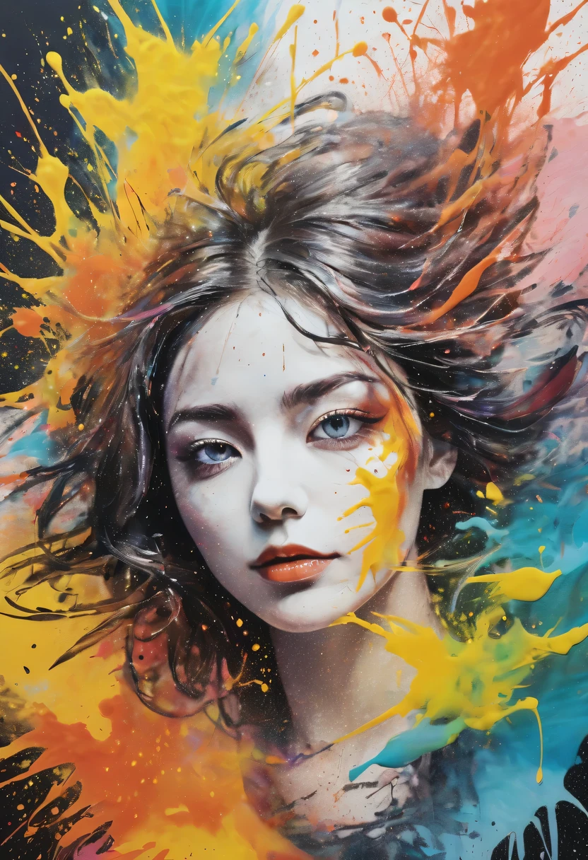 scribble art,ink splatter,Wild,splash ink painting,Abstraction,rich and colorful,Vague dreams,Dynamic energy,publish creation,visual impact,modern aesthetic,Elegant and simple,Contemporary interpretation,be bold,
