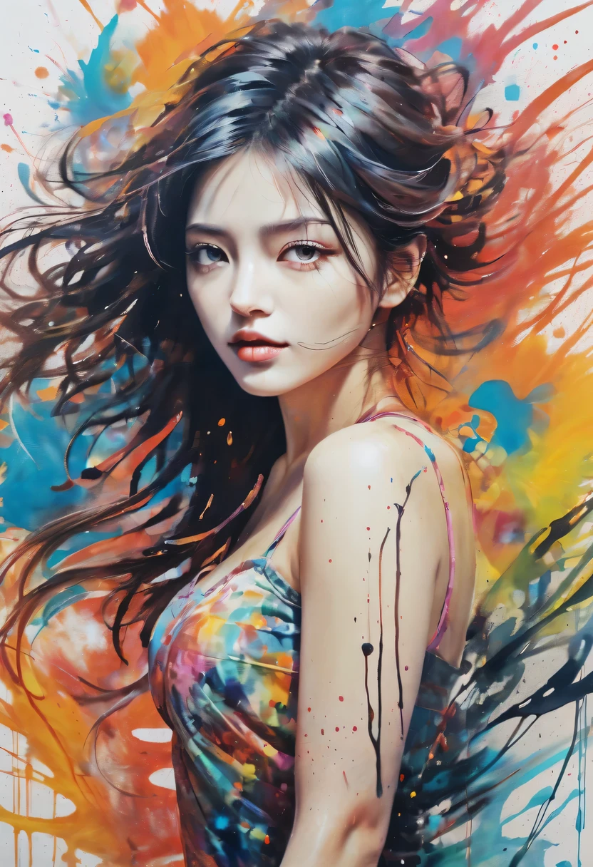 scribble art，ink splatter，Wild，splash ink painting，Abstraction，rich and colorful，Vague dreams，Dynamic energy,publish creation，visual impact,modern aesthetic,Elegant and simple,Contemporary interpretation,be bold,