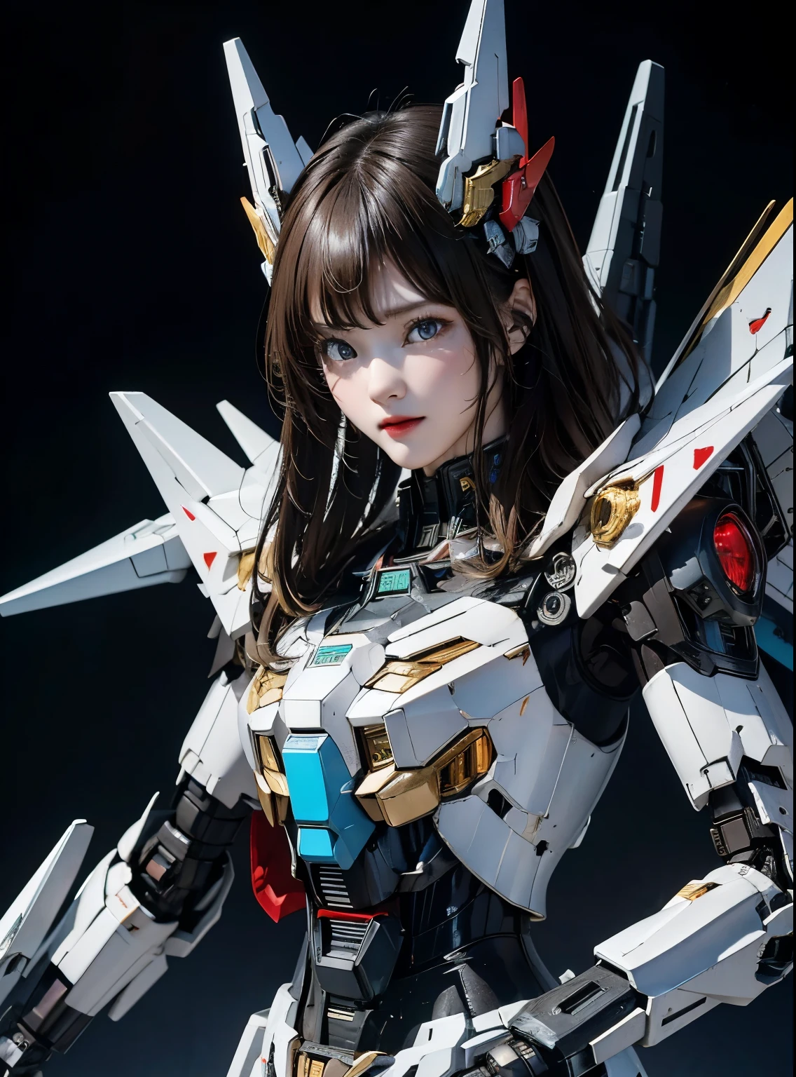 rough skin, Super detailed, advanced details, high quality, 最high quality, High resolution, 1080P, hard disk, beautiful,(gundam),beautifulサイボーグの女性,Mecha cyborg girl,battle mode,Mecha body girl,彼女は未来的なgundamメカを身に着けています,full body shot