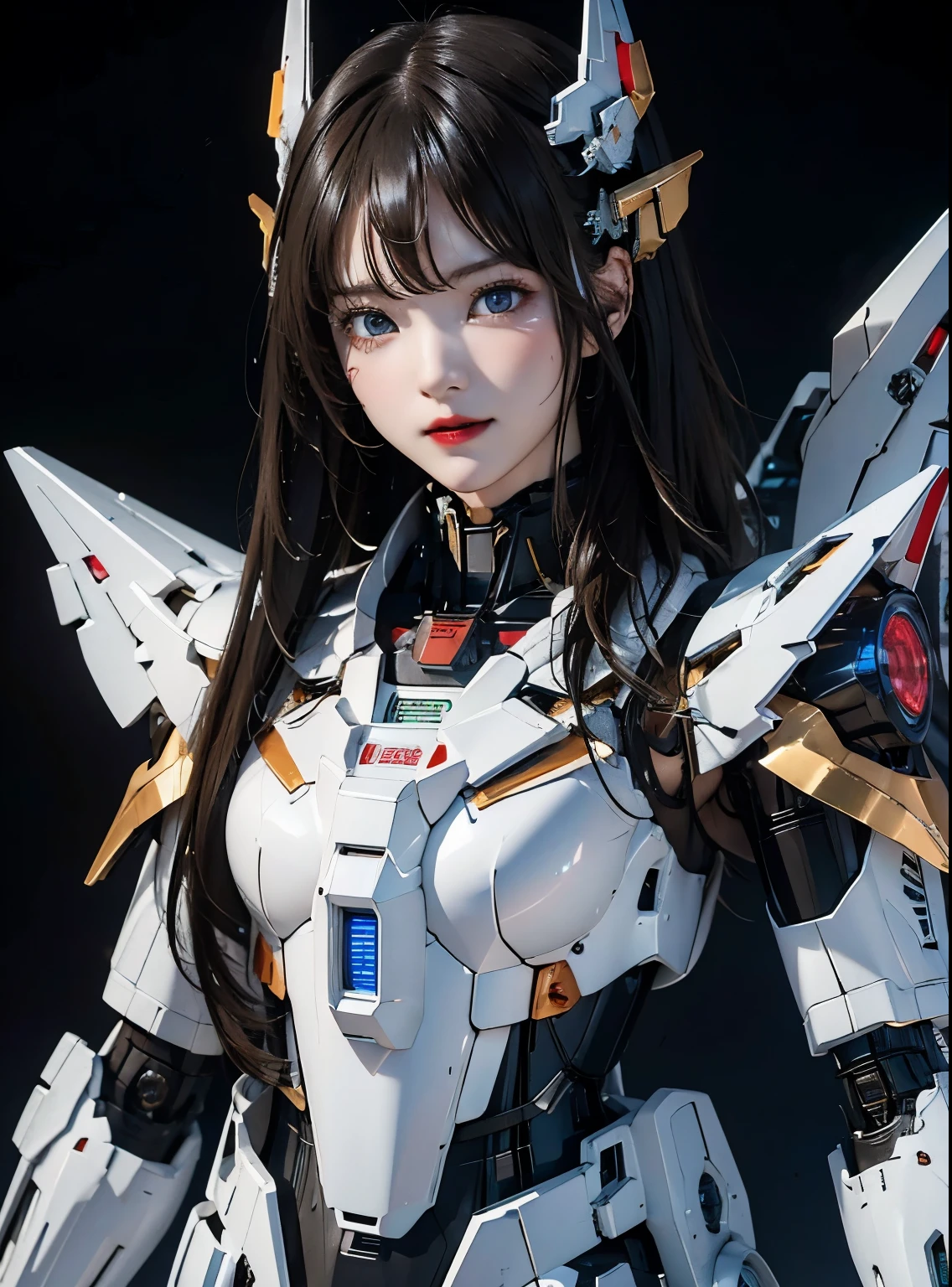 rough skin, Super detailed, advanced details, high quality, 最high quality, High resolution, 1080P, hard disk, beautiful,(gundam),beautifulサイボーグの女性,Mecha cyborg girl,battle mode,Mecha body girl,彼女は未来的なgundamメカを身に着けています,full body shot