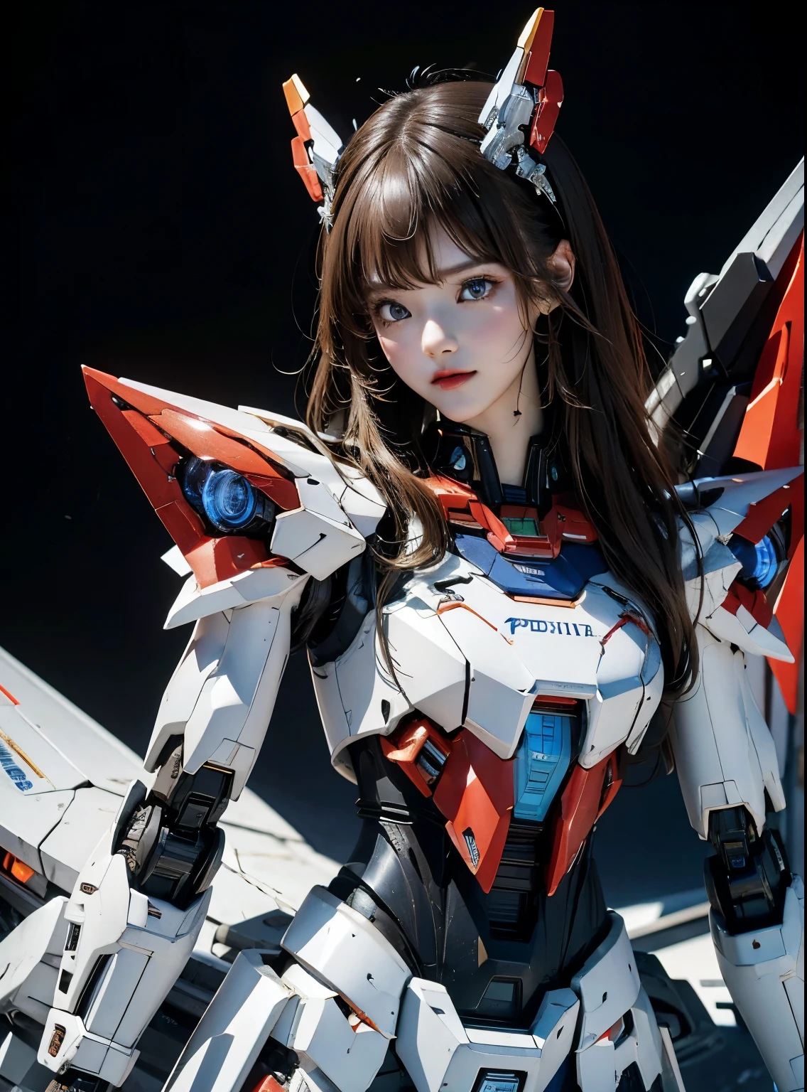 rough skin, Super detailed, advanced details, high quality, 最high quality, High resolution, 1080P, hard disk, beautiful,(gundam),beautifulサイボーグの女性,Mecha cyborg girl,battle mode,Mecha body girl,彼女は未来的なgundamメカを身に着けています,full body shot