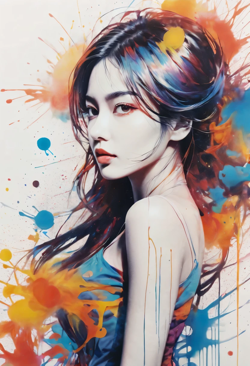 scribble art，ink splatter，Wild，splash ink painting，Abstraction，rich and colorful，Vague dreams，Dynamic energy,publish creation，visual impact,modern aesthetic,Elegant and simple,Contemporary interpretation,be bold,Stylized abstract portrait of beautiful girl，