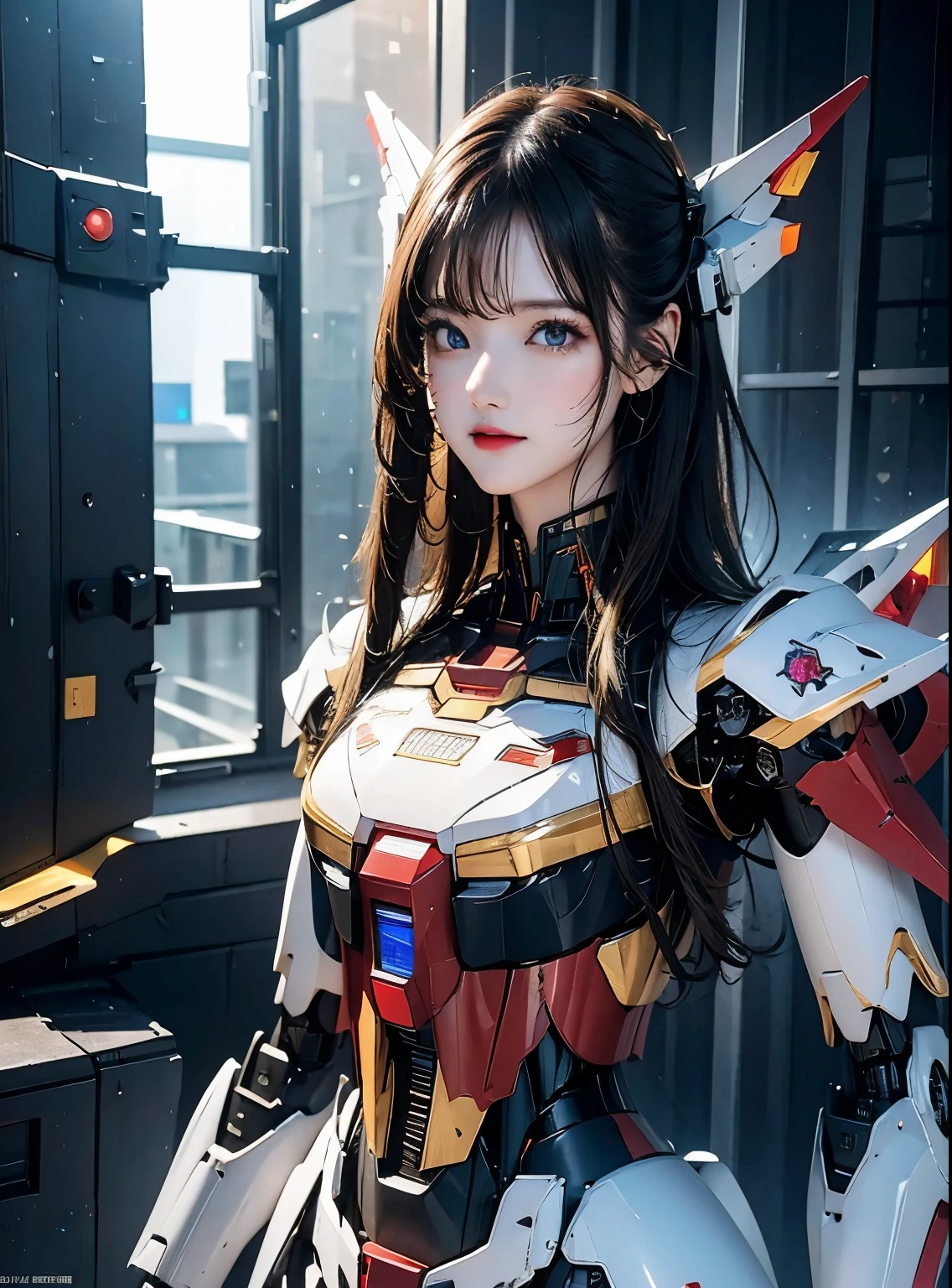 rough skin, Super detailed, advanced details, high quality, 最high quality, High resolution, 1080P, hard disk, beautiful,(gundam),beautifulサイボーグの女性,Mecha cyborg girl,battle mode,Mecha body girl,彼女は未来的なgundamメカを身に着けています,full body shot