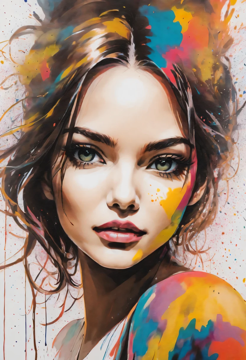 scribble art,ink splatter,Wild,splash ink painting,Abstraction,rich and colorful,Vague dreams,Dynamic energy,publish creation,visual impact,modern aesthetic,Elegant and simple,Contemporary interpretation,be bold,Stylized abstract portrait of beautiful girl,