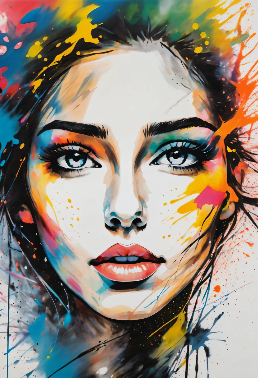 scribble art,ink splatter,Wild,splash ink painting,Abstraction,rich and colorful,Vague dreams,Dynamic energy,publish creation,visual impact,modern aesthetic,Elegant and simple,Contemporary interpretation,be bold,Stylized abstract portrait of beautiful girl,