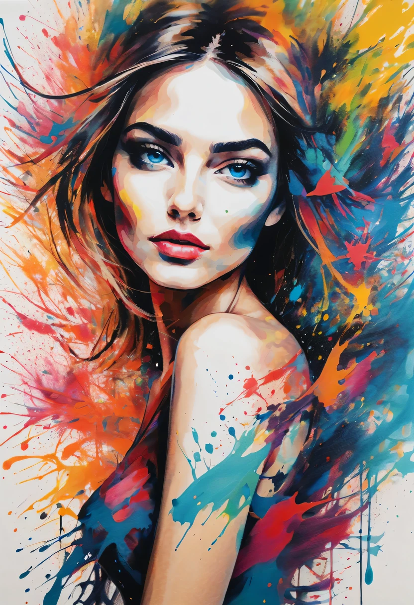 scribble art,ink splatter,Wild,splash ink painting,Abstraction,rich and colorful,Vague dreams,Dynamic energy,publish creation,visual impact,modern aesthetic,Elegant and simple,Contemporary interpretation,be bold,Stylized abstract portrait of beautiful girl,