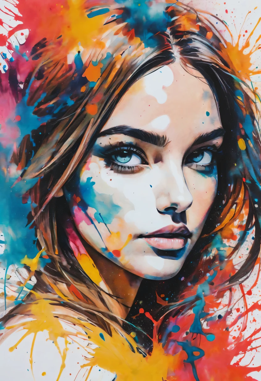 scribble art,ink splatter,Wild,splash ink painting,Abstraction,rich and colorful,Vague dreams,Dynamic energy,publish creation,visual impact,modern aesthetic,Elegant and simple,Contemporary interpretation,be bold,Stylized abstract portrait of beautiful girl,