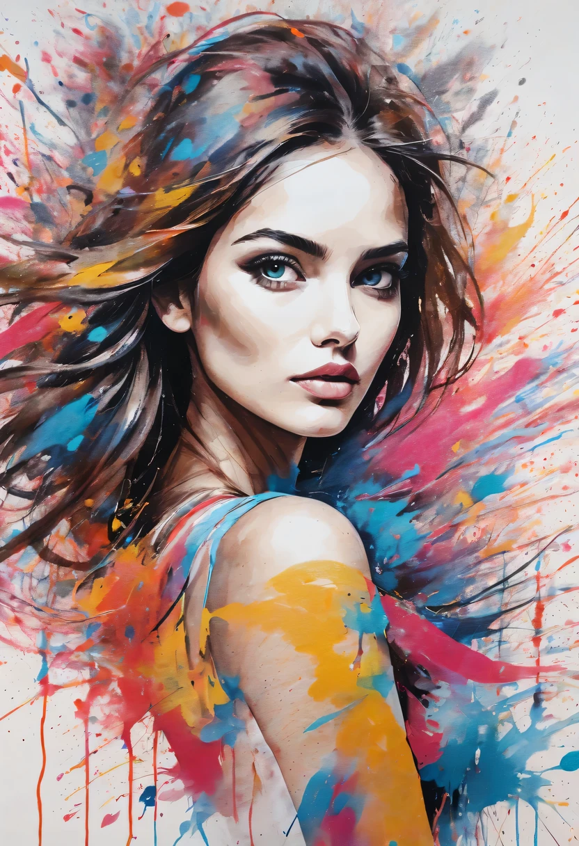 scribble art，ink splatter，Wild，splash ink painting，Abstraction，rich and colorful，Vague dreams，Dynamic energy,publish creation，visual impact,modern aesthetic,Elegant and simple,Contemporary interpretation,be bold,