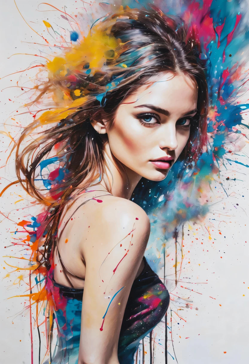 scribble art,ink splatter,Wild,splash ink painting,Abstraction,rich and colorful,Vague dreams,Dynamic energy,publish creation,visual impact,modern aesthetic,Elegant and simple,Contemporary interpretation,be bold,Stylized abstract portrait of beautiful girl,