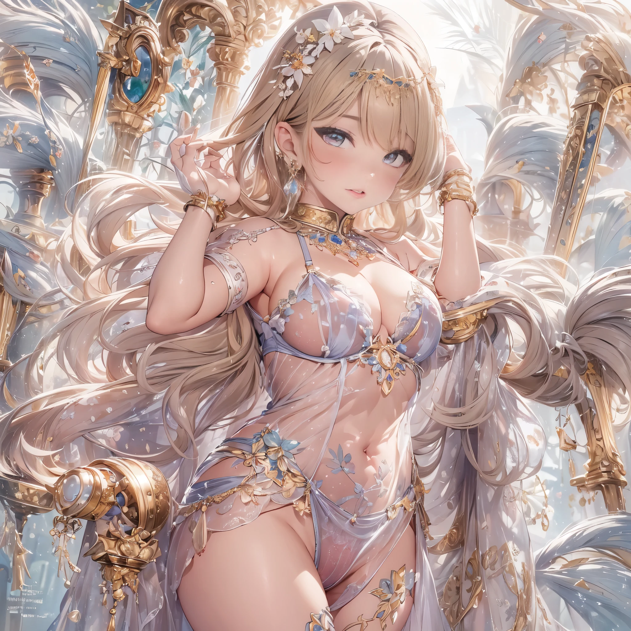 mature woman、sensual curves、huge breasts、thighs、bubble、お尻のmasterpiece, 最high quality, Super detailed, full body shot, mature woman, beautiful mature woman, nightgown and underwear, enchanting smile, thick lips, Chubby lips, blush, looking at the viewer, provocative expression, beautiful髪型, cleavage, Plump、curvy hips、attractive face、sexy lingerie 、an inviting gaze、Expression of emotions、Lewd underwear、(((erotic see-through lingerie set)))、Standing position、gorgeous accessories 、big breastsの女性, bare shoulders, golden hair, colored feather, metal ornaments, colored flowers, particle, light, (masterpiece, 最high quality, 最high quality, official art, beautiful and aesthetic:1.2), (1 girl:1.3), very detailed,(fractal art:1.1),(colorful:1.1)<(flowers:1.3),most detailed,(zentangle:1.2), (dynamic pose), (abstract background:1.3), (shiny skin), (lots of colors :1.4), ,(earrings:1.4), (feather:1.4),masterpiece, 最high quality, Super detailed, 30~40 years, full body shot, beautiful 、various hairstyles,gold headband,plump breasts,beautiful butt,greek clothing,Tulle covers the breasts,perfectly proportioned, detailed clothing details,marble,god statue,cinematic lighting, film grain, Fuji color, 8K, masterpiece, Super detailed, high detail, high quality, High resolution, 、(((erotic see-through lingerie set)))、gorgeous accessories、raise your butt, from below, (((NSFW:1.2)))、exposed chest、Openwork decoration,(((see through dress)))、(((anatomically correct body))) , 最high quality, Super detailed, (((Lewd underwear)))、raise your butt, from below, (NSFW: 1.4)、exposed chest、(((Healing face)))、Openwork decoration,(((R-18)))、Hakari、Whirlpool、thighs, big breasts, Are standing, cowboy shot, blush, 1 girl, (masterpiece:1.3), (High resolution), (8K), (very detailed), perfect face, Nice eyes and face, (((最high quality))), (Super detailed), detailed face and eyes, (alone), High resolution、beautiful目,(((sexy pose)))、(((big breasts)))、((beautiful eyes))、luxury、(((超High resolution)))、(((detailed description)))、(((chubby body shape)))、(((Body parts that match the anatomy)))、beautiful長いまつ毛、Balanced body shape、2Book Arm、2 legs、Legs and arms of just the right size、Fishnet tights、glamorous
