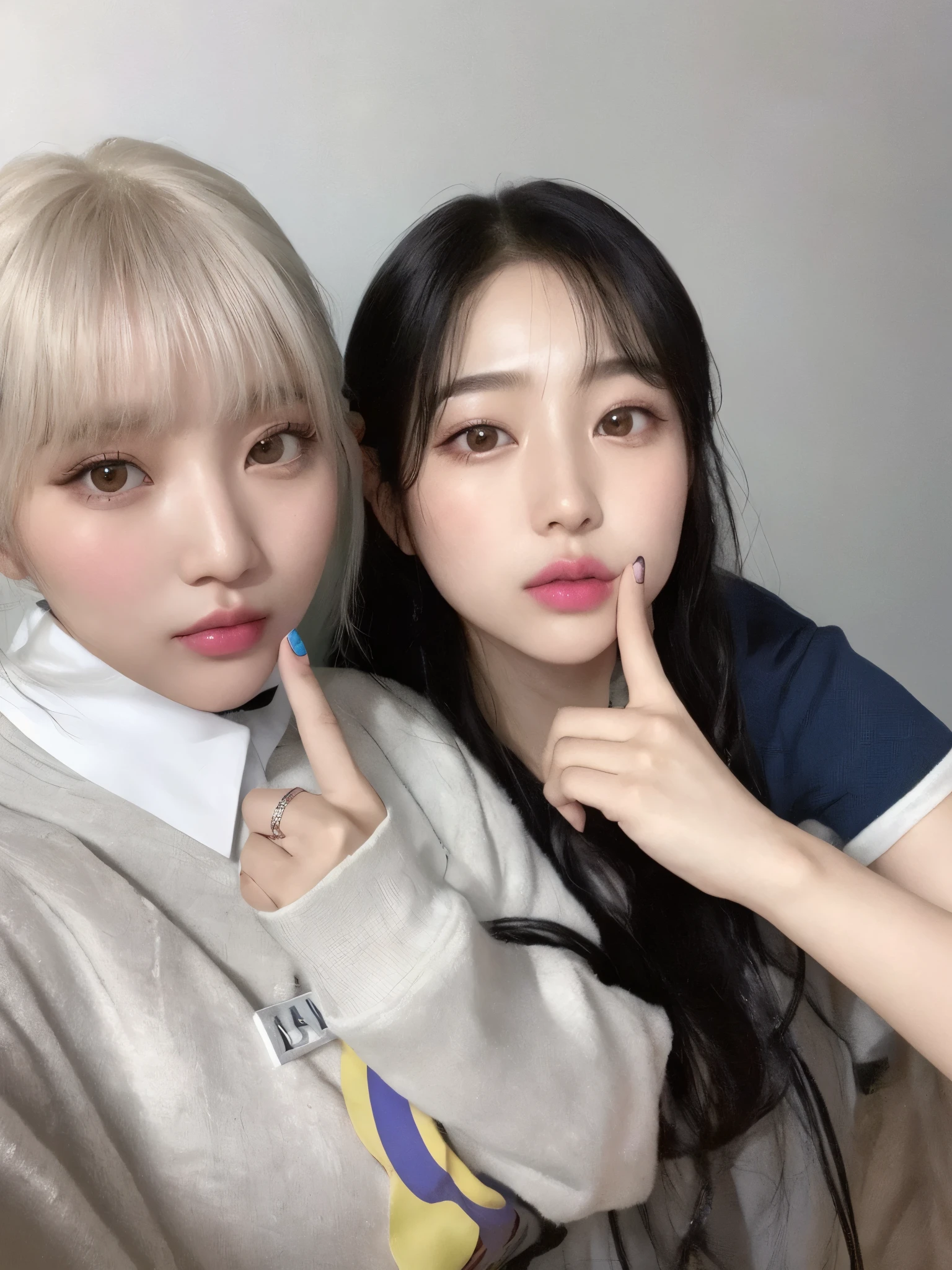 Dos mujeres posando para una foto con los dedos en los labios., nixeu y sakimichan, ulzzang, Lalisa Manobal, sakimichan, jaeyeon nam, yoshitomo nara y aya takano, kda y sam que, dos veces, maquillaje popular de corea del sur, con hiedra, Jinyoung Shin