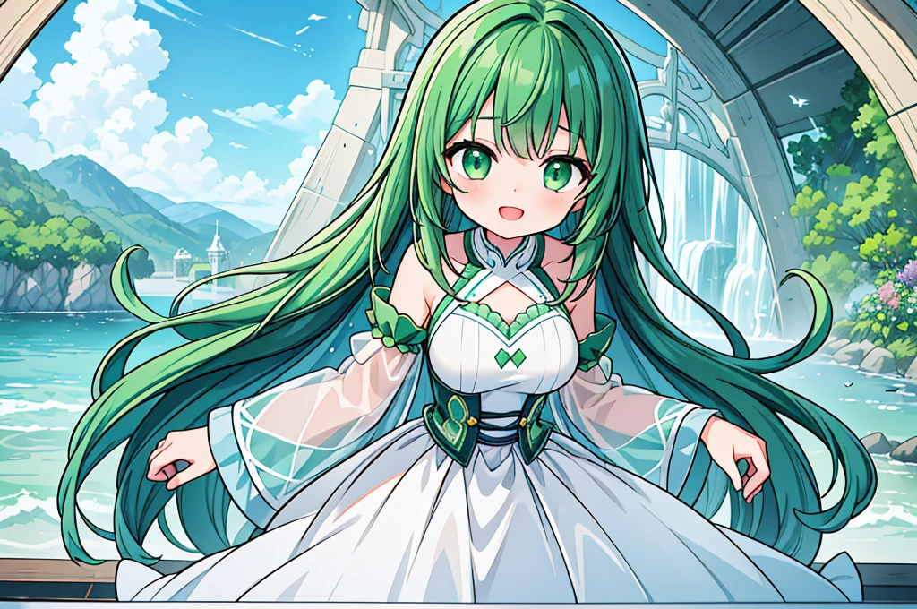 Close up of deep green smile with open mouth、(realistic、High resolution)、(1 girl)、Do-Up Eye、korean girl、(highest quality), (table top), (1 girl), alone, beautiful girl, perfect face, big breasts,dream-like、Highly detailed airbrush art((超realistic))、volume lighting、(highest quality)、The super detailed、(Composition of exercise:1.4)、Highly detailed colorful details、(bright lighting)、dynamic composition、ray tracing、The mirror reflects light、shallow depth of field、super detailed、mixing exposure、nffsw、Her eyes glow deep green、Staring at the deep green sea。Her dark green face is、Full of adventure anticipation and courage.、A smile appears on her deep green lips。 rear end、The sun is slowly tilting to the west。Its light brings deep green light to the surface of the sea、The swaying waves create a beautiful scene。Her eyes glow a distinctly deep green。a lot of dark green、