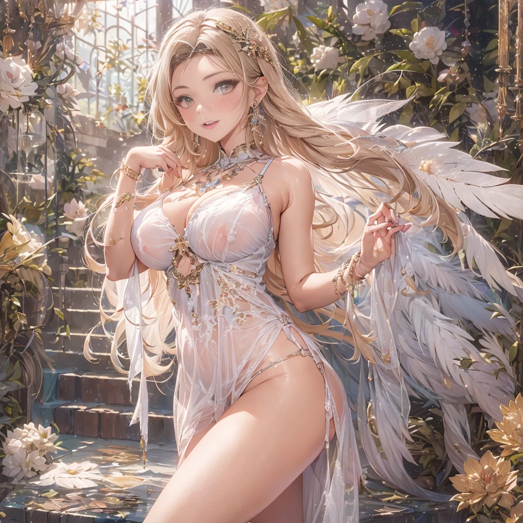 mature woman、sensual curves、huge breasts、thighs、bubble、お尻のmasterpiece, 最high quality, Super detailed, full body shot, mature woman, beautiful mature woman, nightgown and underwear, enchanting smile, thick lips, Chubby lips, blush, looking at the viewer, provocative expression, beautiful髪型, cleavage, Plump、curvy hips、attractive face、sexy lingerie 、an inviting gaze、Expression of emotions、Lewd underwear、(((erotic see-through lingerie set)))、Standing position、gorgeous accessories 、big breastsの女性, bare shoulders, golden hair, colored feather, metal ornaments, colored flowers, particle, light, (masterpiece, 最high quality, 最high quality, official art, beautiful and aesthetic:1.2), (1 girl:1.3), very detailed,(fractal art:1.1),(colorful:1.1)<(flowers:1.3),most detailed,(zentangle:1.2), (dynamic pose), (abstract background:1.3), (shiny skin), (lots of colors :1.4), ,(earrings:1.4), (feather:1.4),masterpiece, 最high quality, Super detailed, 30~40 years, full body shot, beautiful 、various hairstyles,gold headband,plump breasts,beautiful butt,greek clothing,Tulle covers the breasts,perfectly proportioned, detailed clothing details,marble,god statue,cinematic lighting, film grain, Fuji color, 8K, masterpiece, Super detailed, high detail, high quality, High resolution, 、(((erotic see-through lingerie set)))、gorgeous accessories、raise your butt, from below, (((NSFW:1.2)))、exposed chest、Openwork decoration,(((see through dress)))、(((anatomically correct body))) , 最high quality, Super detailed, (((Lewd underwear)))、raise your butt, from below, (NSFW: 1.4)、exposed chest、(((Healing face)))、Openwork decoration,(((R-18)))、Hakari、Whirlpool、thighs, big breasts, Are standing, cowboy shot, blush, 1 girl, (masterpiece:1.3), (High resolution), (8K), (very detailed), perfect face, Nice eyes and face, (((最high quality))), (Super detailed), detailed face and eyes, (alone), High resolution、beautiful目,(((sexy pose)))、(((big breasts)))、((beautiful eyes))、luxury、(((超High resolution)))、(((detailed description)))、(((chubby body shape)))、(((Body parts that match the anatomy)))、beautiful長いまつ毛、Balanced body shape、2Book Arm、2 legs、Legs and arms of just the right size、Fishnet tights、glamorous