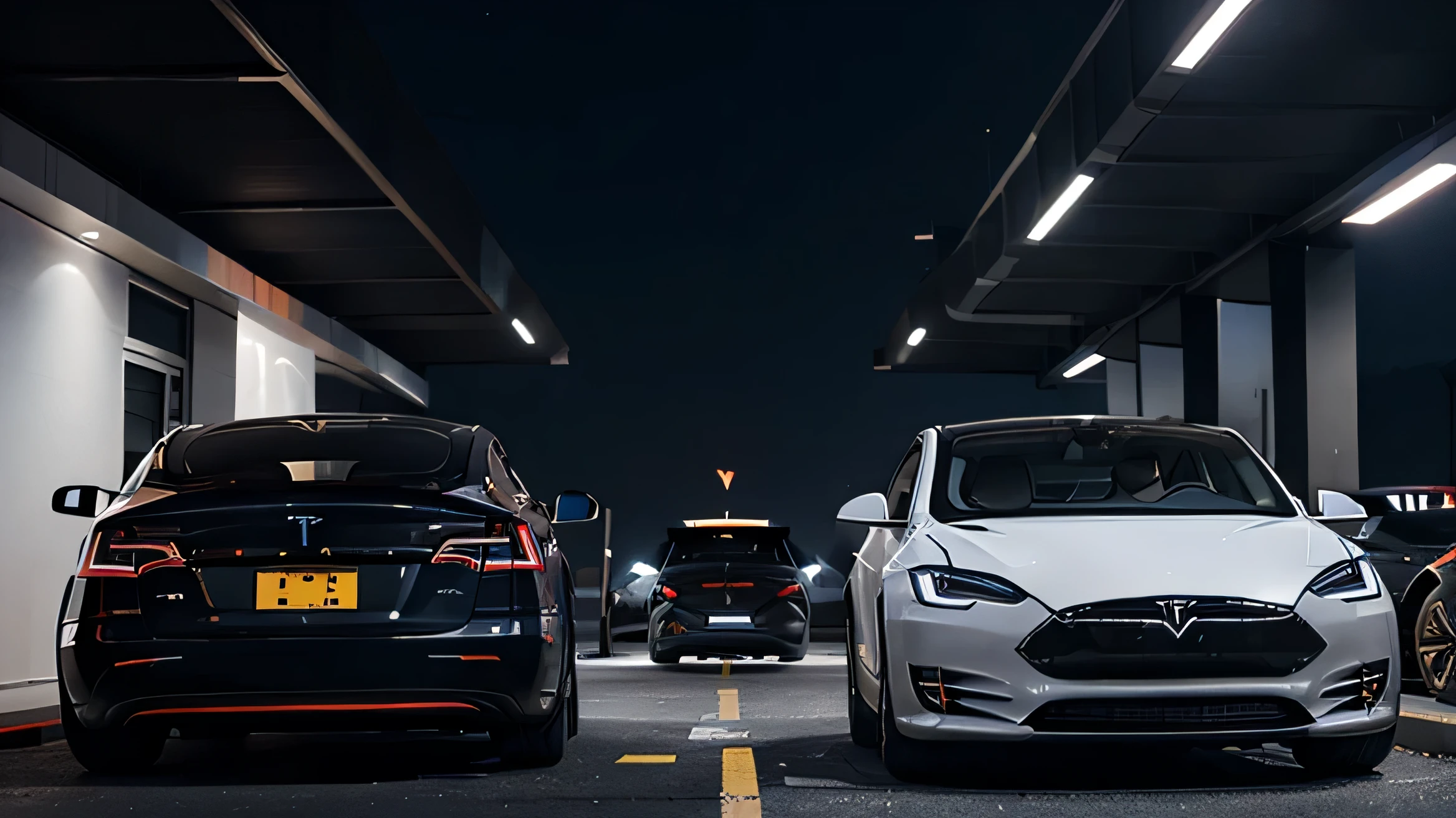 Create a split image contrasting Tesla electric cars and a pile of Bitcoins, symbolisant l&#39;investissement financier important de l&#39;entreprise.