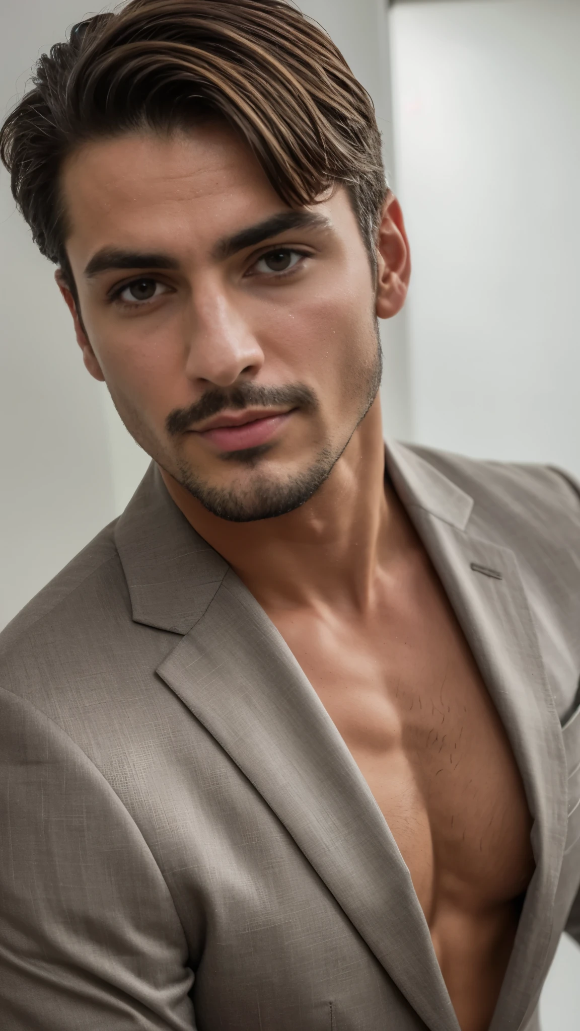 a close up of a man in a traje posing for a picture, hombre guapo, masculino y guapo, guapo y atractivo, hombre delgado con piel bronceada clara, modelo masculino, hombre atractivo, plano medio de un guapo, rasgos masculinos, sexy masculino, strong rasgos masculinos, traje , cara perfecta, inspirado por Diego Gisbert Llorens, joven atractivo