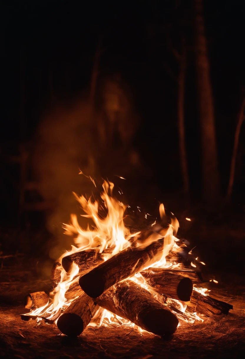 a long-exposure shot of a bonfire, capturing the trails of sparks and the sense of movement and energy within the fire