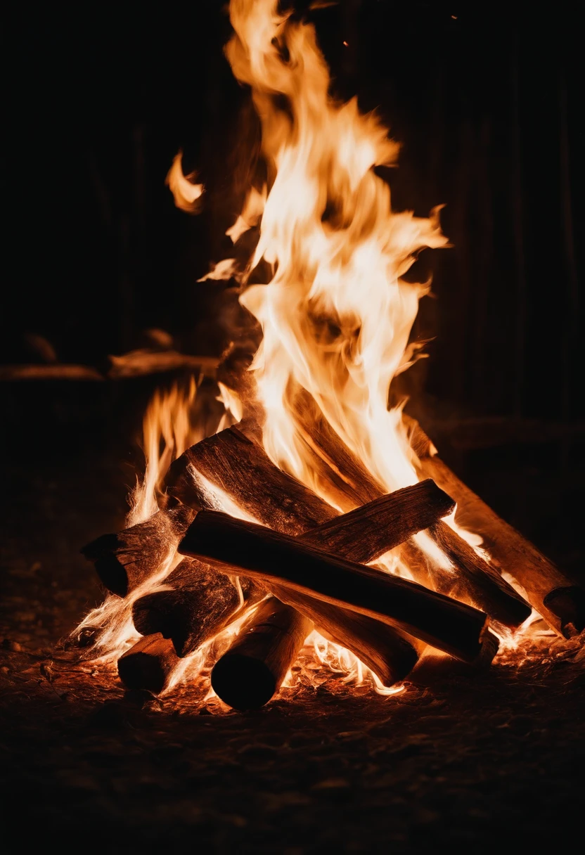 a long-exposure shot of a bonfire, capturing the trails of sparks and the sense of movement and energy within the fire