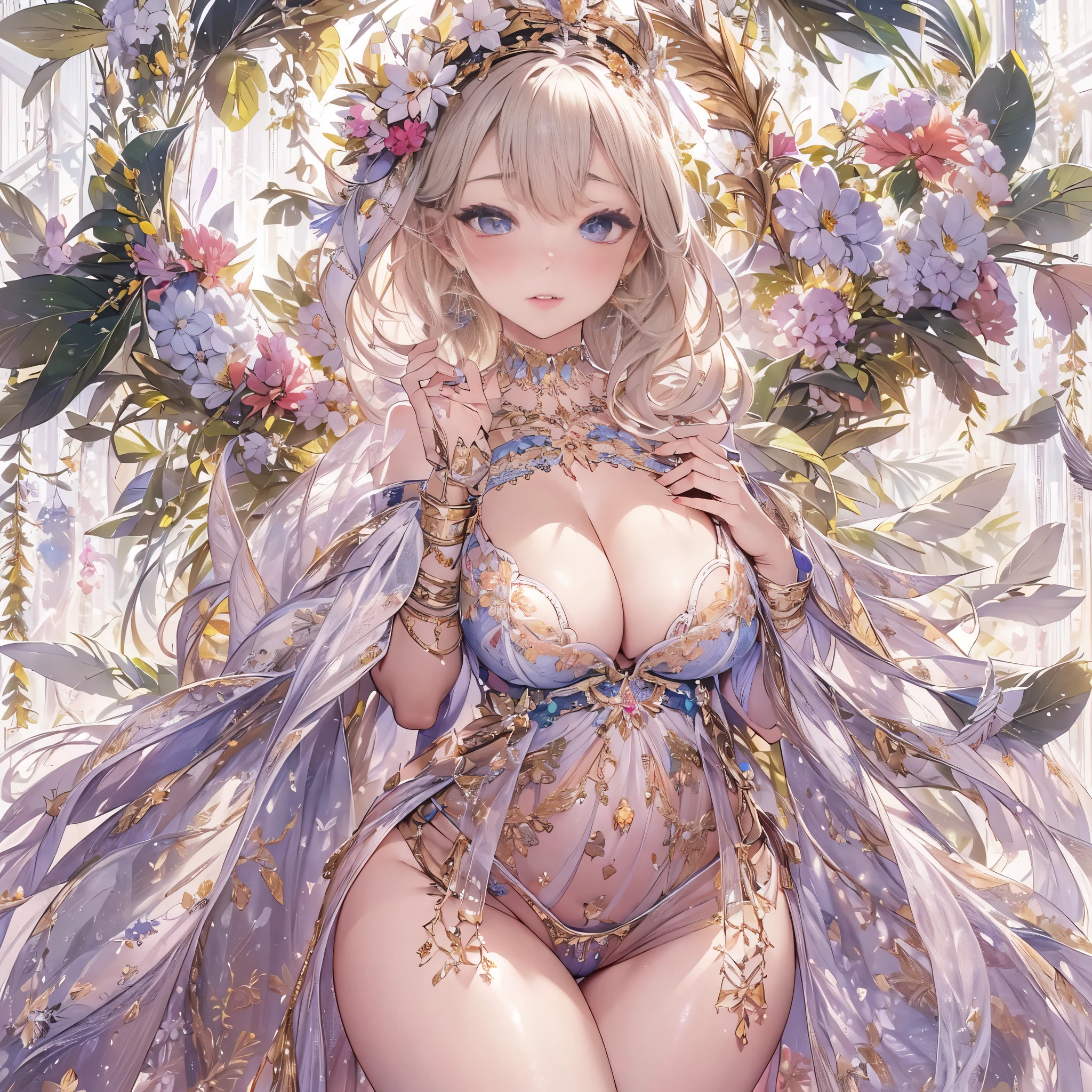 mature woman、sensual curves、huge breasts、thighs、bubble、お尻のmasterpiece, 最high quality, Super detailed, full body shot, mature woman, beautiful mature woman, nightgown and underwear, enchanting smile, thick lips, Chubby lips, blush, looking at the viewer, provocative expression, beautiful髪型, cleavage, Plump、curvy hips、attractive face、sexy lingerie 、an inviting gaze、Expression of emotions、Lewd underwear、(((erotic see-through lingerie set)))、Standing position、gorgeous accessories 、big breastsの女性, bare shoulders, golden hair, colored feather, metal ornaments, colored flowers, particle, light, (masterpiece, 最high quality, 最high quality, official art, beautiful and aesthetic:1.2), (1 girl:1.3), very detailed,(fractal art:1.1),(colorful:1.1)<(flowers:1.3),most detailed,(zentangle:1.2), (dynamic pose), (abstract background:1.3), (shiny skin), (lots of colors :1.4), ,(earrings:1.4), (feather:1.4),masterpiece, 最high quality, Super detailed, 30~40 years, full body shot, beautiful 、various hairstyles,gold headband,plump breasts,beautiful butt,greek clothing,Tulle covers the breasts,perfectly proportioned, detailed clothing details,marble,god statue,cinematic lighting, film grain, Fuji color, 8K, masterpiece, Super detailed, high detail, high quality, High resolution, 、(((erotic see-through lingerie set)))、gorgeous accessories、raise your butt, from below, (((NSFW:1.2)))、exposed chest、Openwork decoration,(((see through dress)))、(((anatomically correct body))) , 最high quality, Super detailed, (((Lewd underwear)))、raise your butt, from below, (NSFW: 1.4)、exposed chest、(((Healing face)))、Openwork decoration,(((R-18)))、Hakari、Whirlpool、thighs, big breasts, Are standing, cowboy shot, blush, 1 girl, (masterpiece:1.3), (High resolution), (8K), (very detailed), perfect face, Nice eyes and face, (((最high quality))), (Super detailed), detailed face and eyes, (alone), High resolution、beautiful目,(((sexy pose)))、(((big breasts)))、((beautiful eyes))、luxury、(((超High resolution)))、(((detailed description)))、(((chubby body shape)))、(((Body parts that match the anatomy)))、beautiful長いまつ毛、Balanced body shape、2Book Arm、2 legs、Legs and arms of just the right size、Fishnet tights、glamorous