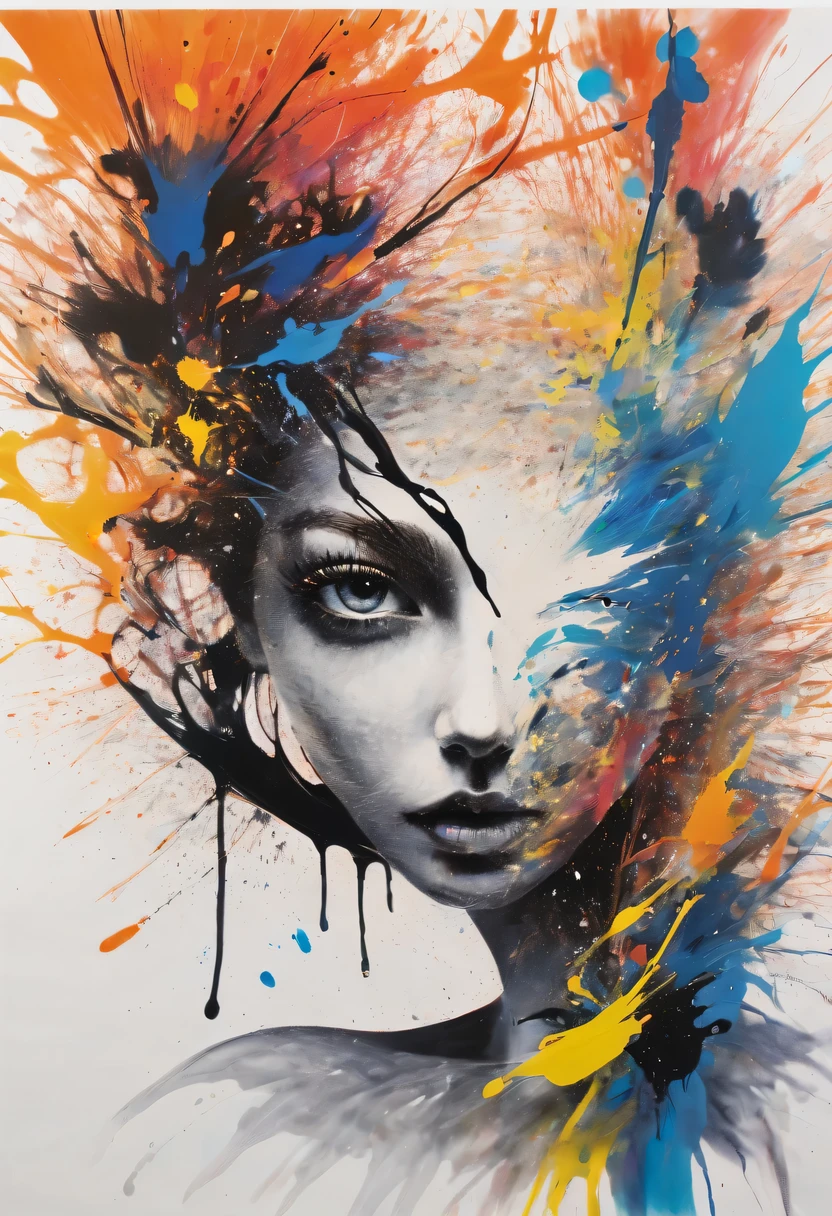 Image of some eyes with a stream of paint falling from them, that they are very abstract with many colors, that looks aesthetically beautiful enough to put in a painting, that they are drawn