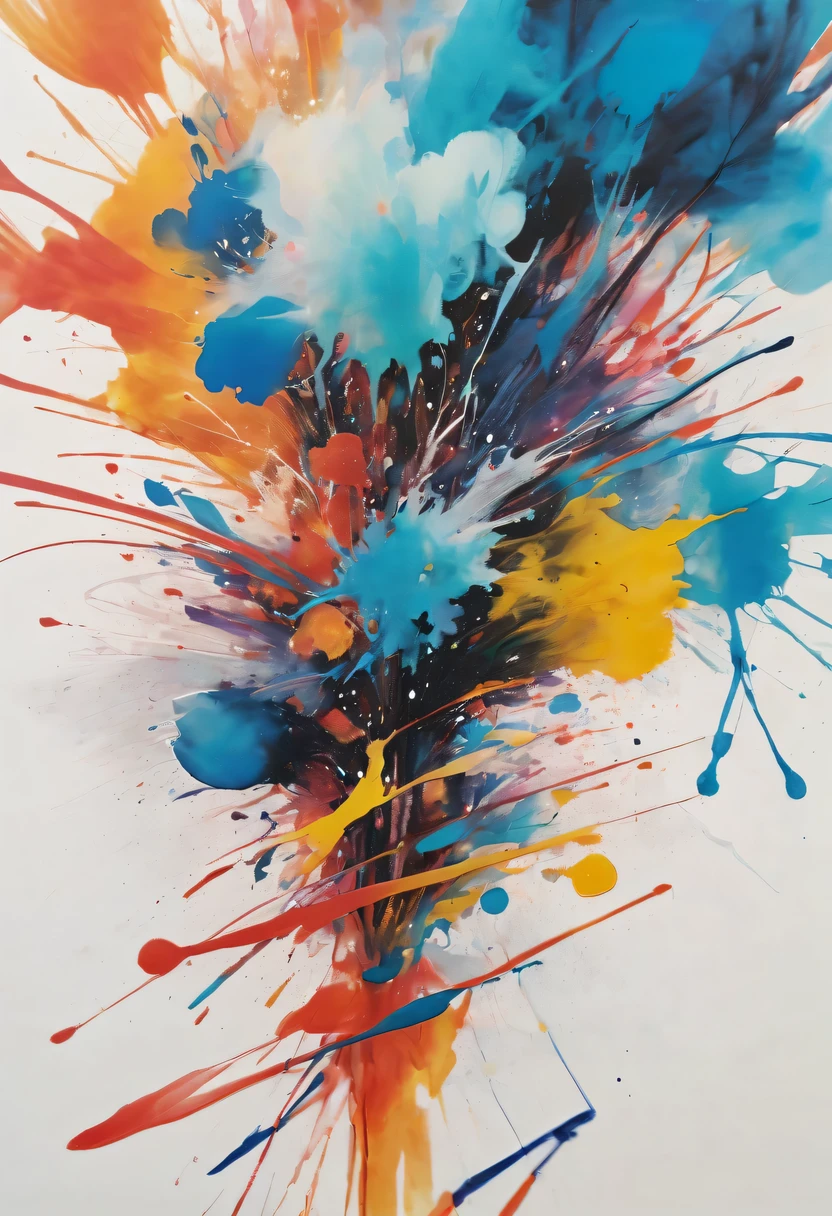 scribble art，ink splatter，Wild，splash ink painting，Abstraction，rich and colorful，Vague dreams，Dynamic energy,publish creation，visual impact,modern aesthetic,Elegant and simple,Contemporary interpretation,be bold,black background，Colored marbles fall into ink，The moment when ink is splattered，Stir up huge rich and colorful waves，Gorgeous