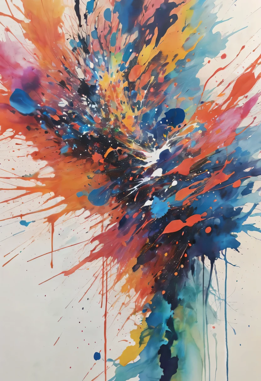scribble art，ink splatter，Wild，splash ink painting，Abstraction，rich and colorful，Vague dreams，Dynamic energy,publish creation，visual impact,modern aesthetic,Elegant and simple,Contemporary interpretation,be bold,black background，Colored marbles fall into ink，The moment when ink is splattered，Stir up huge rich and colorful waves，Gorgeous
