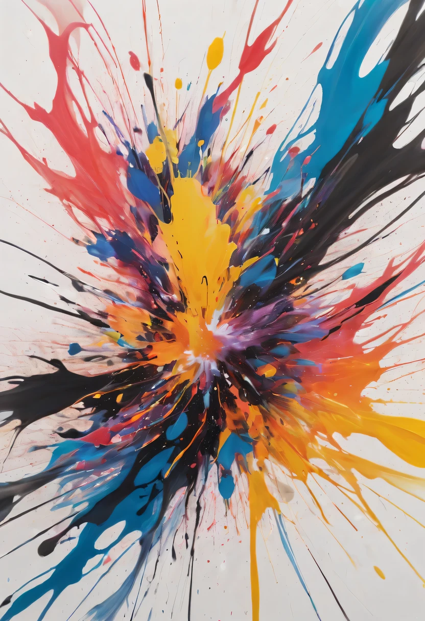 scribble art，ink splatter，Wild，splash ink painting，Abstraction，rich and colorful，Vague dreams，Dynamic energy,publish creation，visual impact,modern aesthetic,Elegant and simple,Contemporary interpretation,be bold,black background，Colored marbles fall into ink，The moment when ink is splattered，Stir up huge rich and colorful waves，Gorgeous