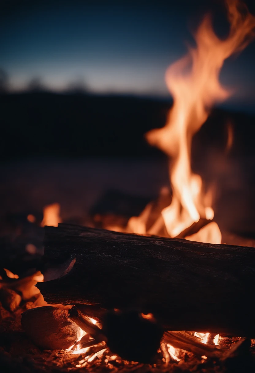 a night sky shot with a bonfire in the foreground, allowing the glowing embers and flames to illuminate the surroundings and create a captivating atmosphere