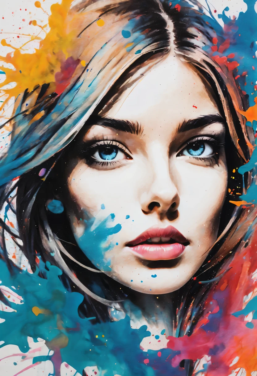 scribble art,ink splatter,Wild,splash ink painting,Abstraction,rich and colorful,Vague dreams,Dynamic energy,publish creation,visual impact,modern aesthetic,Elegant and simple,Contemporary interpretation,be bold,Stylized abstract portrait of beautiful girl,