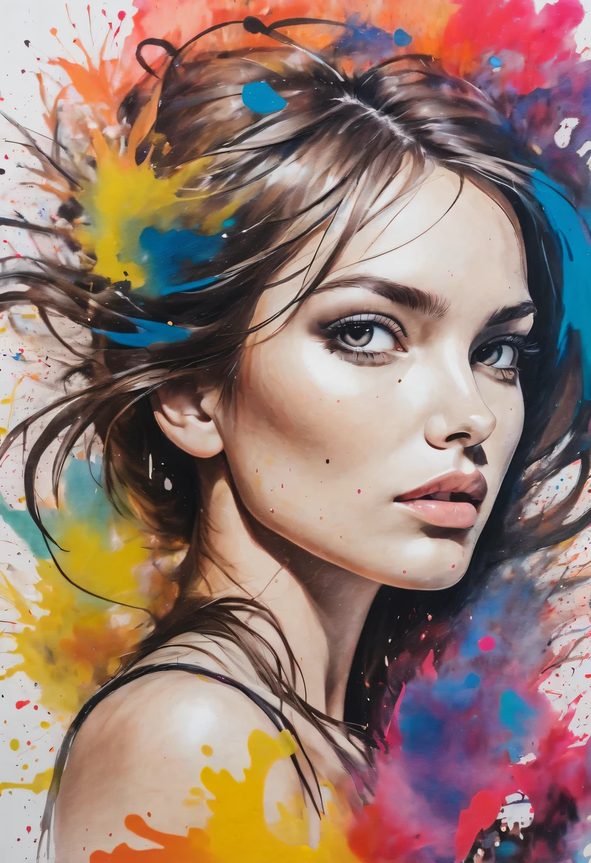 scribble art,ink splatter,Wild,splash ink painting,Abstraction,rich and colorful,Vague dreams,Dynamic energy,publish creation,visual impact,modern aesthetic,Elegant and simple,Contemporary interpretation,be bold,Stylized abstract portrait of beautiful girl,