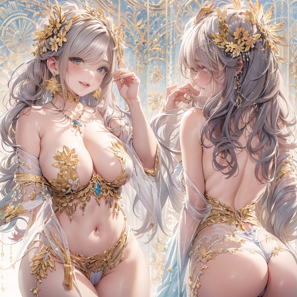 mature woman、sensual curves、huge breasts、thighs、bubble、お尻のmasterpiece, 最high quality, Super detailed, full body shot, mature woman, beautiful mature woman, nightgown and underwear, enchanting smile, thick lips, Chubby lips, blush, looking at the viewer, provocative expression, beautiful髪型, cleavage, Plump、curvy hips、attractive face、sexy lingerie 、an inviting gaze、Expression of emotions、Lewd underwear、(((erotic see-through lingerie set)))、Standing position、gorgeous accessories 、big breastsの女性, bare shoulders, golden hair, colored feather, metal ornaments, colored flowers, particle, light, (masterpiece, 最high quality, 最high quality, official art, beautiful and aesthetic:1.2), (1 girl:1.3), very detailed,(fractal art:1.1),(colorful:1.1)<(flowers:1.3),most detailed,(zentangle:1.2), (dynamic pose), (abstract background:1.3), (shiny skin), (lots of colors :1.4), ,(earrings:1.4), (feather:1.4),masterpiece, 最high quality, Super detailed, 30~40 years, full body shot, beautiful 、various hairstyles,gold headband,plump breasts,beautiful butt,greek clothing,Tulle covers the breasts,perfectly proportioned, detailed clothing details,marble,god statue,cinematic lighting, film grain, Fuji color, 8K, masterpiece, Super detailed, high detail, high quality, High resolution, 、(((erotic see-through lingerie set)))、gorgeous accessories、raise your butt, from below, (((NSFW:1.2)))、exposed chest、Openwork decoration,(((see through dress)))、(((anatomically correct body))) , 最high quality, Super detailed, (((Lewd underwear)))、raise your butt, from below, (NSFW: 1.4)、exposed chest、(((Healing face)))、Openwork decoration,(((R-18)))、Hakari、Whirlpool、thighs, big breasts, Are standing, cowboy shot, blush, 1 girl, (masterpiece:1.3), (High resolution), (8K), (very detailed), perfect face, Nice eyes and face, (((最high quality))), (Super detailed), detailed face and eyes, (alone), High resolution、beautiful目,(((sexy pose)))、(((big breasts)))、((beautiful eyes))、luxury、(((超High resolution)))、(((detailed description)))、(((chubby body shape)))、(((Body parts that match the anatomy)))、beautiful長いまつ毛、Balanced body shape、2Book Arm、2 legs、Legs and arms of just the right size、Fishnet tights、glamorous、Clear white and black eyes