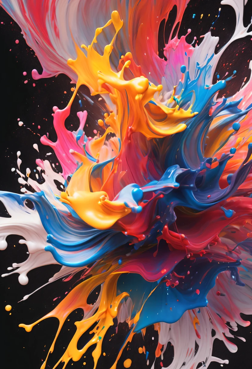 scribble art,ink splatter,Wild,splash ink painting,Abstraction,rich and colorful,Vague dreams,Dynamic energy,publish creation,visual impact,modern aesthetic,Elegant and simple,Contemporary interpretation,be bold,black background,Colored marbles fall into ink,The moment when ink is splattered,Stir up huge rich and colorful waves,Gorgeous
