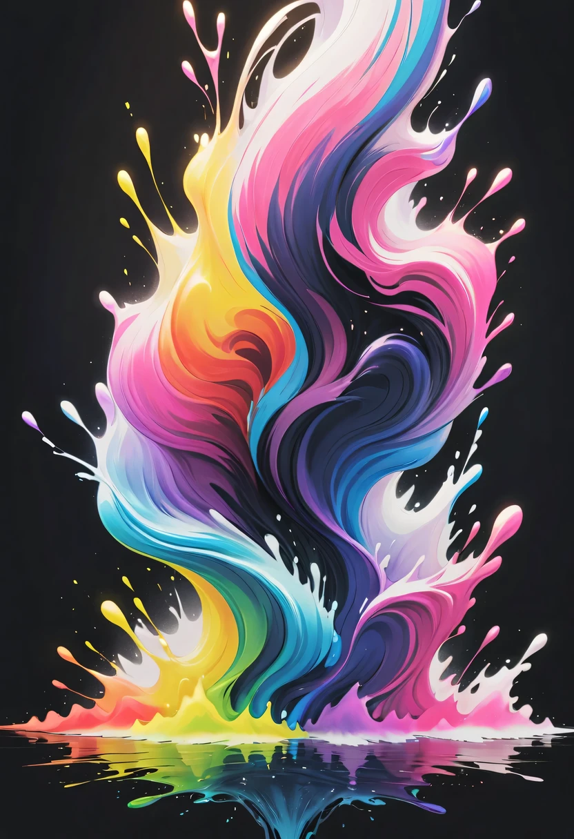 scribble art，ink splatter，Wild，splash ink painting，Abstraction，rich and colorful，Vague dreams，Dynamic energy,publish creation，visual impact,modern aesthetic,Elegant and simple,Contemporary interpretation,be bold,black background，Colored marbles fall into ink，The moment when ink is splattered，Stir up huge rich and colorful waves，Gorgeous