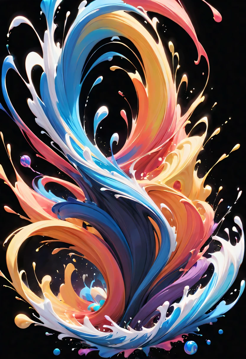 scribble art,ink splatter,Wild,splash ink painting,Abstraction,rich and colorful,Vague dreams,Dynamic energy,publish creation,visual impact,modern aesthetic,Elegant and simple,Contemporary interpretation,be bold,black background,Colored marbles fall into ink,The moment when ink is splattered,Stir up huge rich and colorful waves,Gorgeous