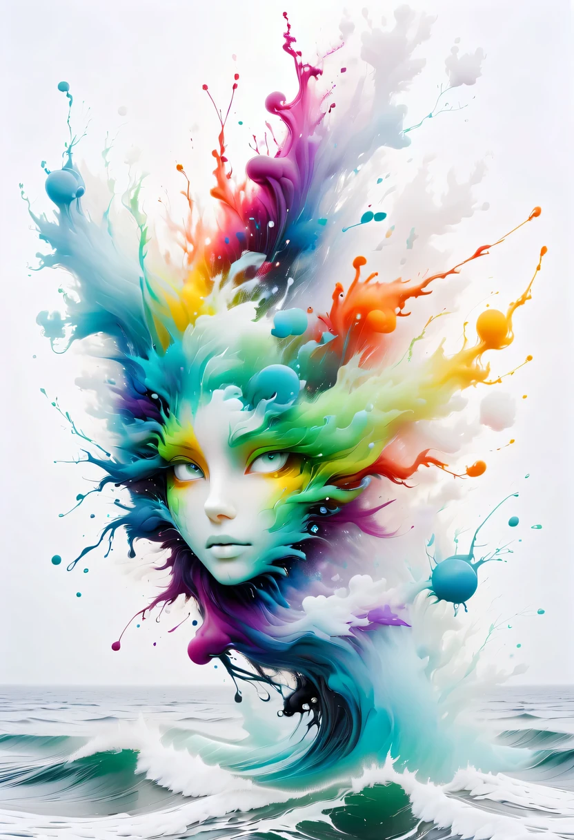 scribble art，ink splatter，Wild，splash ink painting，Abstraction，rich and colorful，Vague dreams，Dynamic energy,publish creation，visual impact,modern aesthetic,Elegant and simple,Contemporary interpretation,be bold,White background，lots of white space，