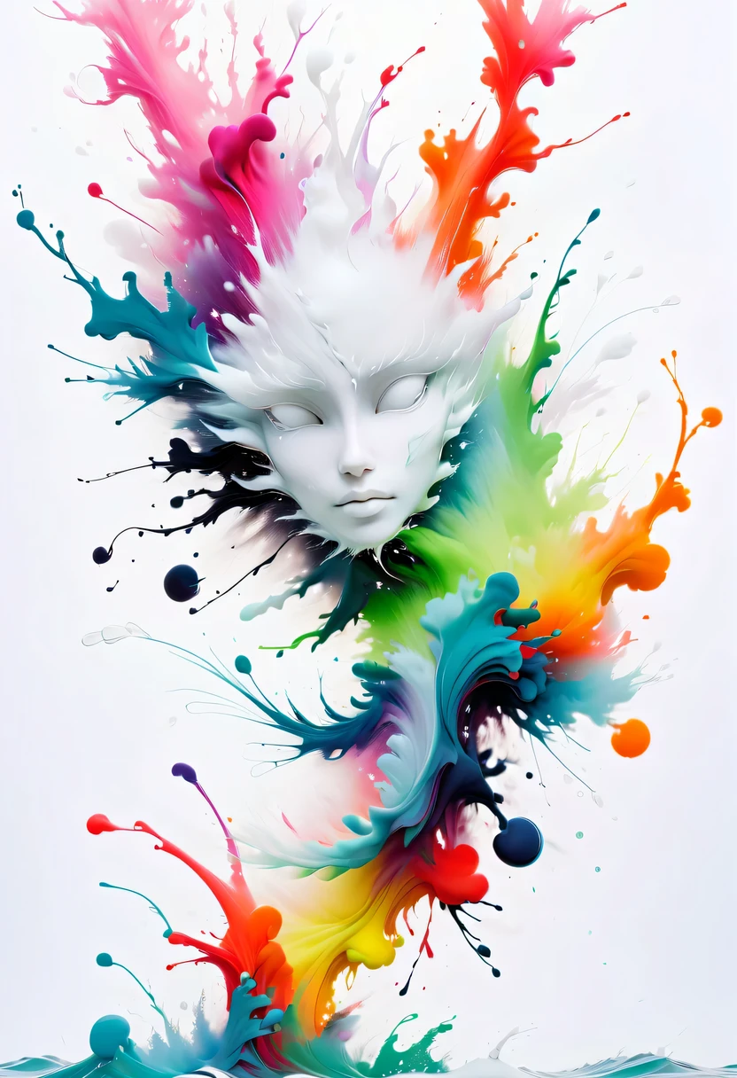 scribble art，ink splatter，Wild，splash ink painting，Abstraction，rich and colorful，Vague dreams，Dynamic energy,publish creation，visual impact,modern aesthetic,Elegant and simple,Contemporary interpretation,be bold,White background，lots of white space