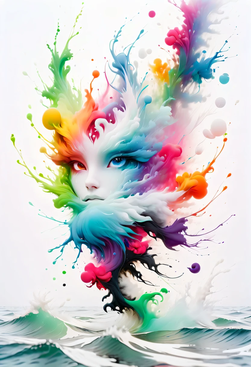 scribble art，ink splatter，Wild，splash ink painting，Abstraction，rich and colorful，Vague dreams，Dynamic energy,publish creation，visual impact,modern aesthetic,Elegant and simple,Contemporary interpretation,be bold,White background，lots of white space