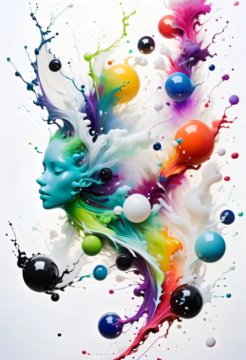 scribble art，ink splatter，Wild，splash ink painting，Abstraction，rich and colorful，Vague dreams，Dynamic energy,publish creation，visual impact,modern aesthetic,Elegant and simple,Contemporary interpretation,be bold,White background，lots of white space，